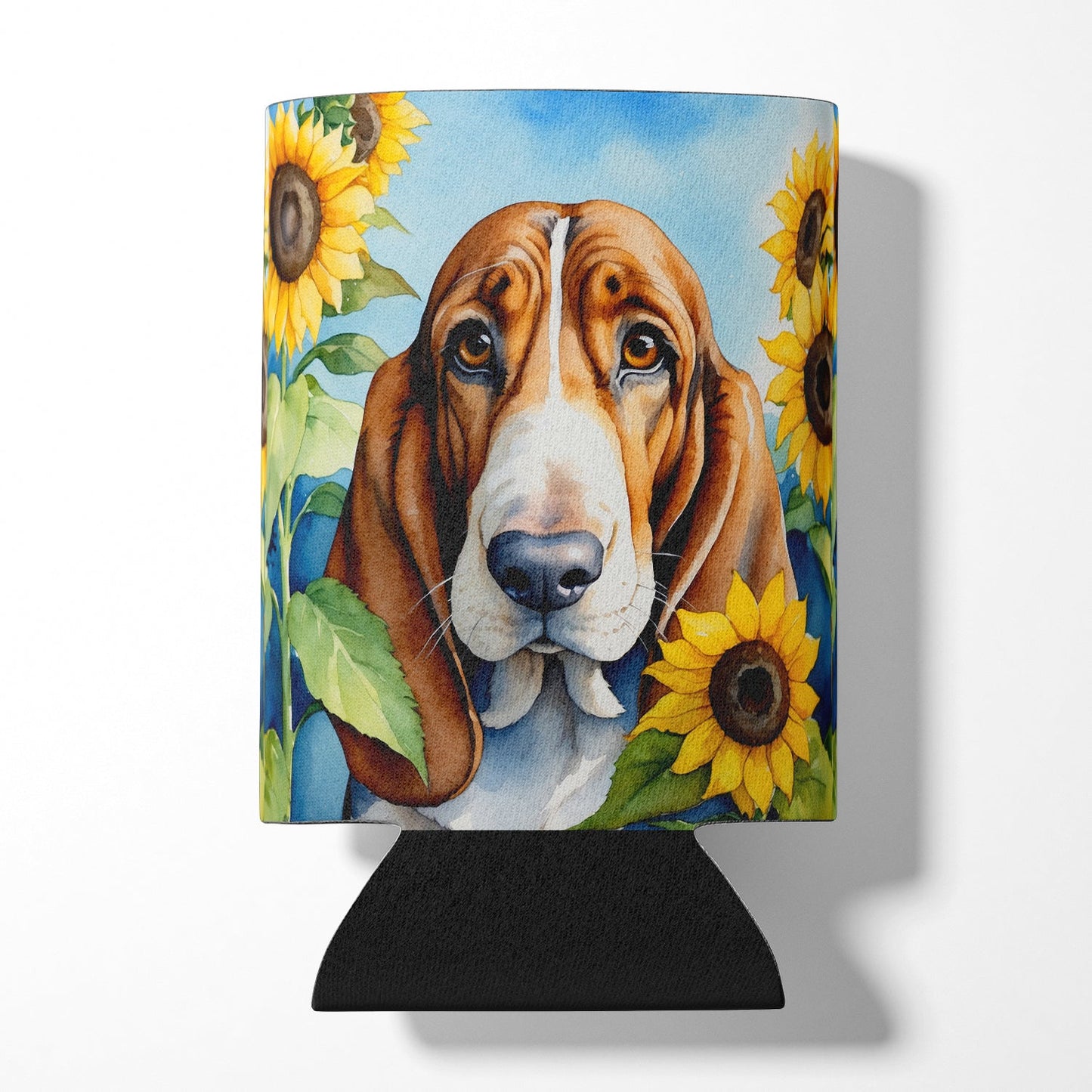 Basset Hound in Sunflowers Can or Bottle Hugger