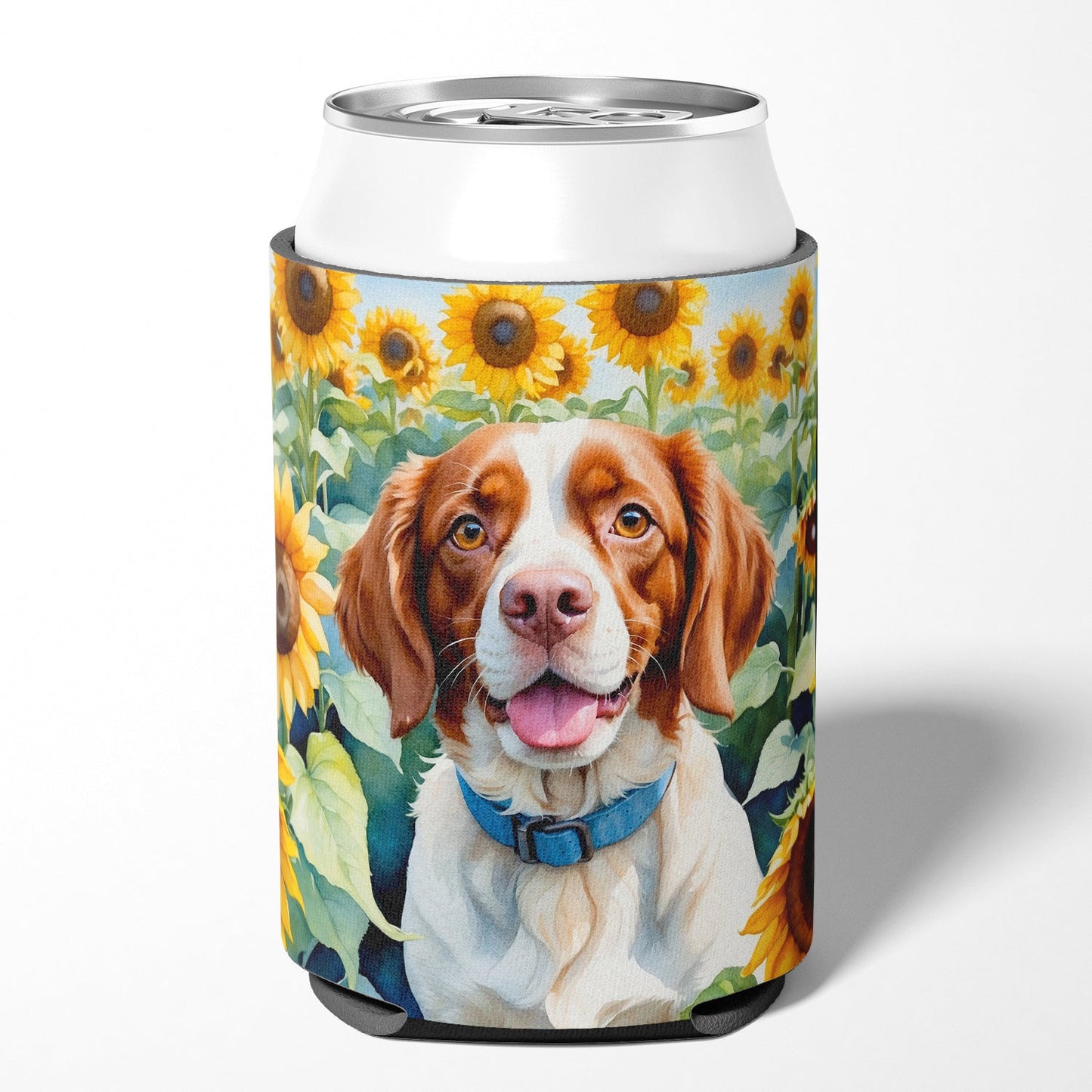 Brittany Spaniel in Sunflowers Can or Bottle Hugger