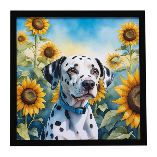 Dalmatian in Sunflowers Framed Metal Print