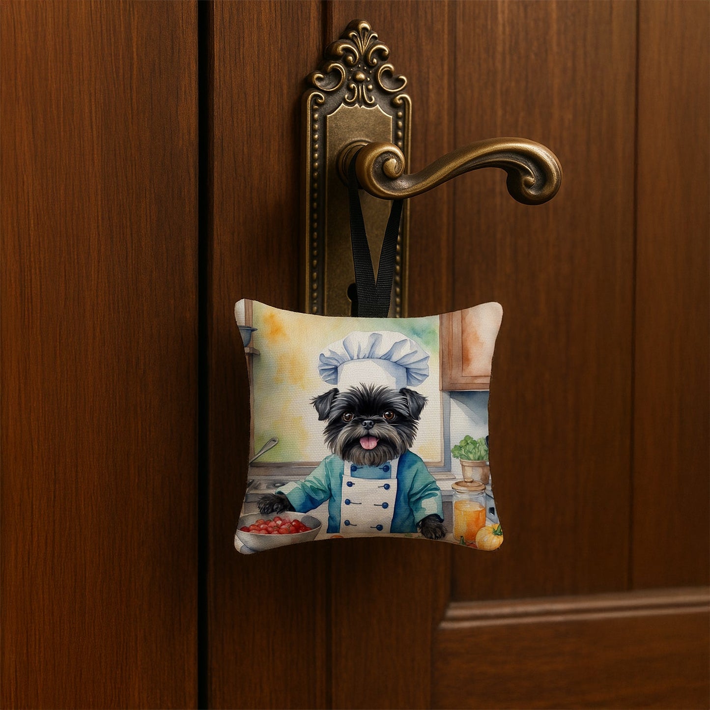 Affenpinscher The Chef Hanging Square Fabric Ornament 3.5 × 3.5