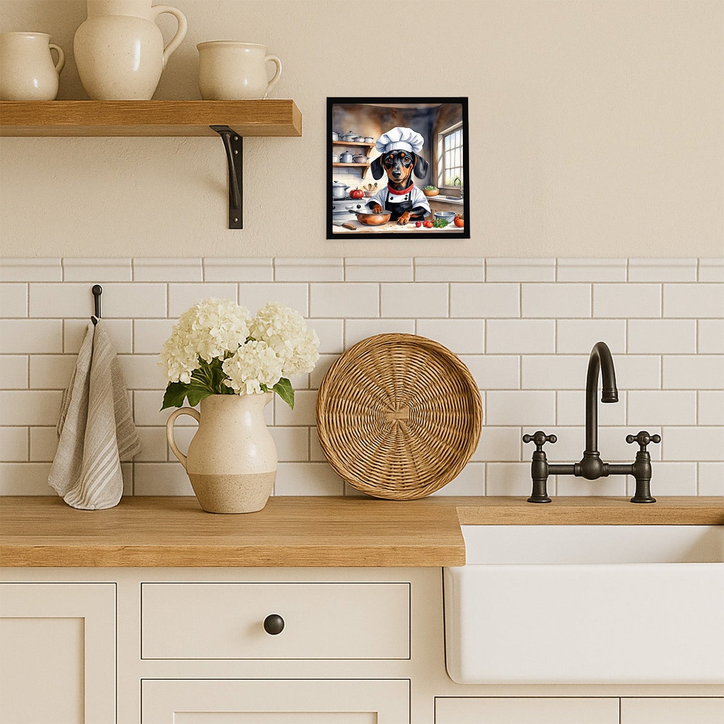 Dachshund The Chef Framed Metal Print