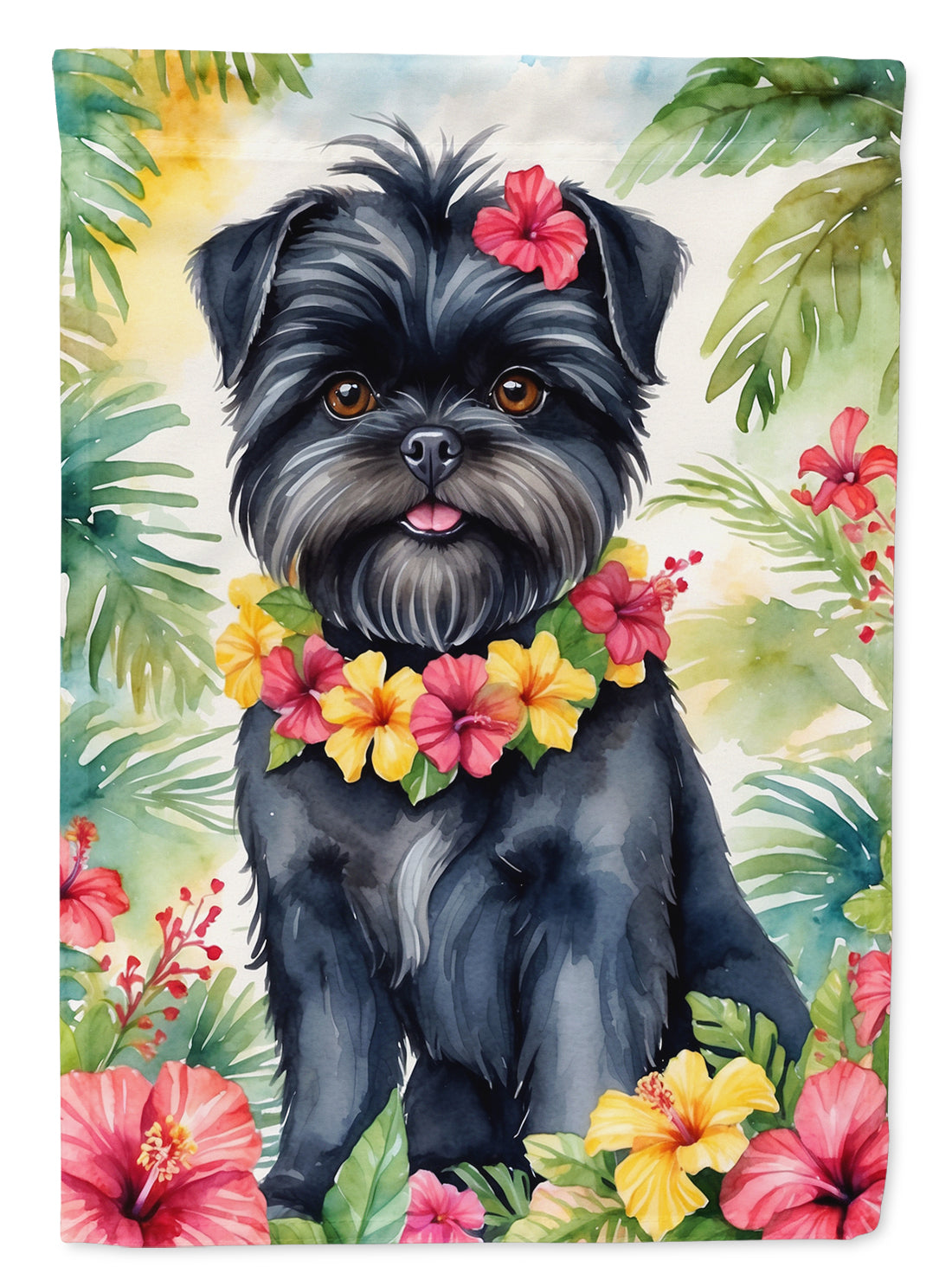 Affenpinscher Luau Garden Flag – Tropical Dog Decor with Hibiscus & Palm Leaves