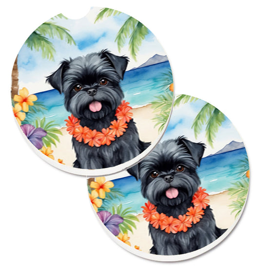 Affenpinscher Luau Car Coasters – Set of 2 - Absorbent Stone with Fun & Functional Artwork
