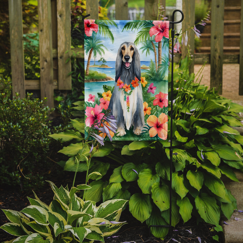 Afghan Hound Luau Garden Flag – Tropical Dog Decor with Hibiscus & Palm Leaves