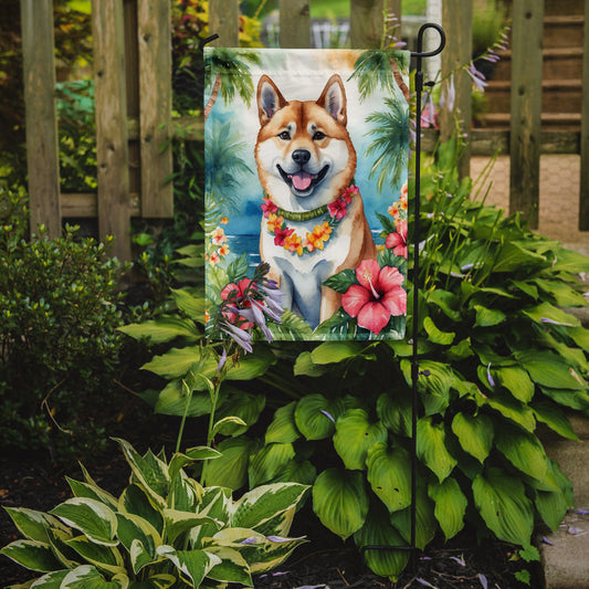 Akita Luau Garden Flag – Tropical Dog Decor with Hibiscus & Palm Leaves