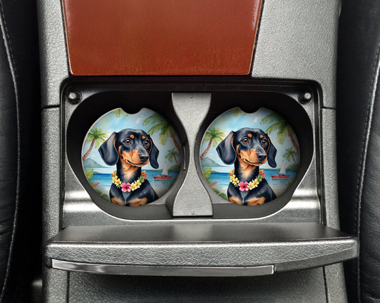 Dachshund Luau Car Coasters – Set of 2 - Absorbent Stone with Fun & Functional Artwork
