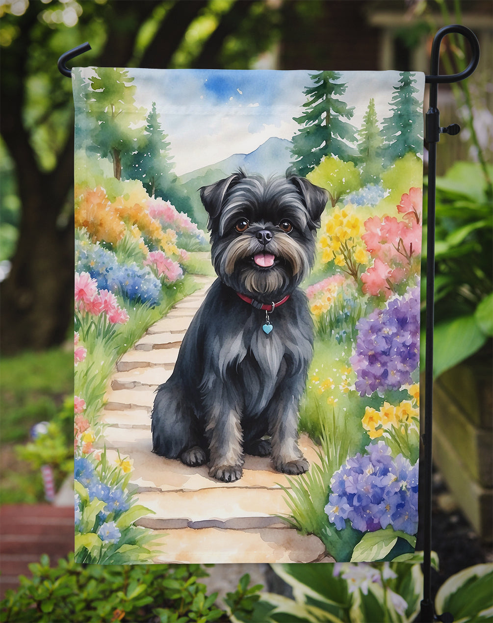 Affenpinscher Spring Path Garden Flag – Dog-Themed Floral Outdoor Decor