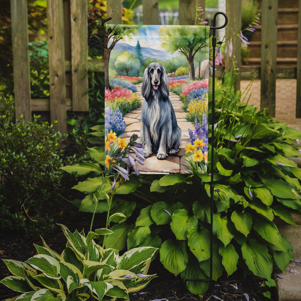 Afghan Hound Spring Path Garden Flag – Dog-Themed Floral Outdoor Decor