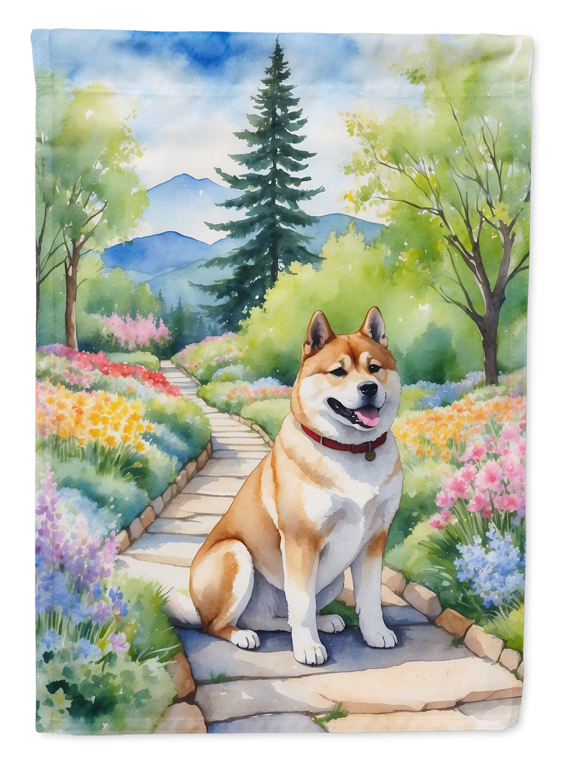 Akita Spring Garden Path Flag – Dog-Themed Floral Outdoor Decor