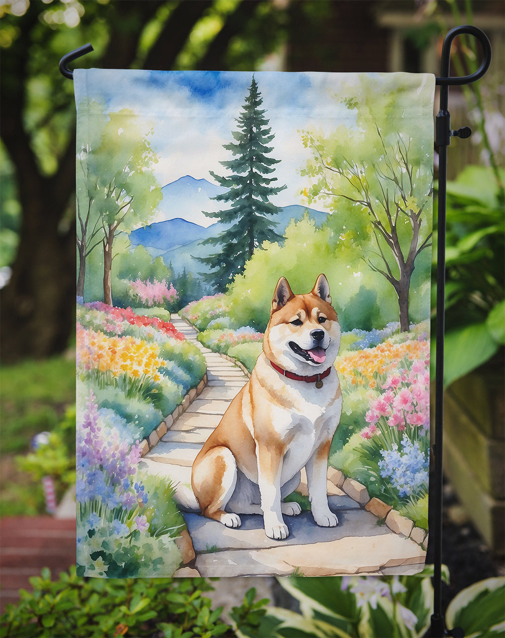 Akita Spring Garden Path Flag – Dog-Themed Floral Outdoor Decor