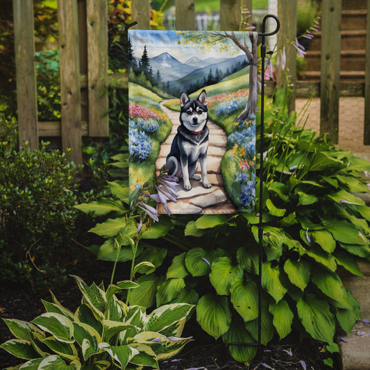 Alaskan Klee Kai Spring Path Garden Flag – Dog-Themed Floral Outdoor Decor