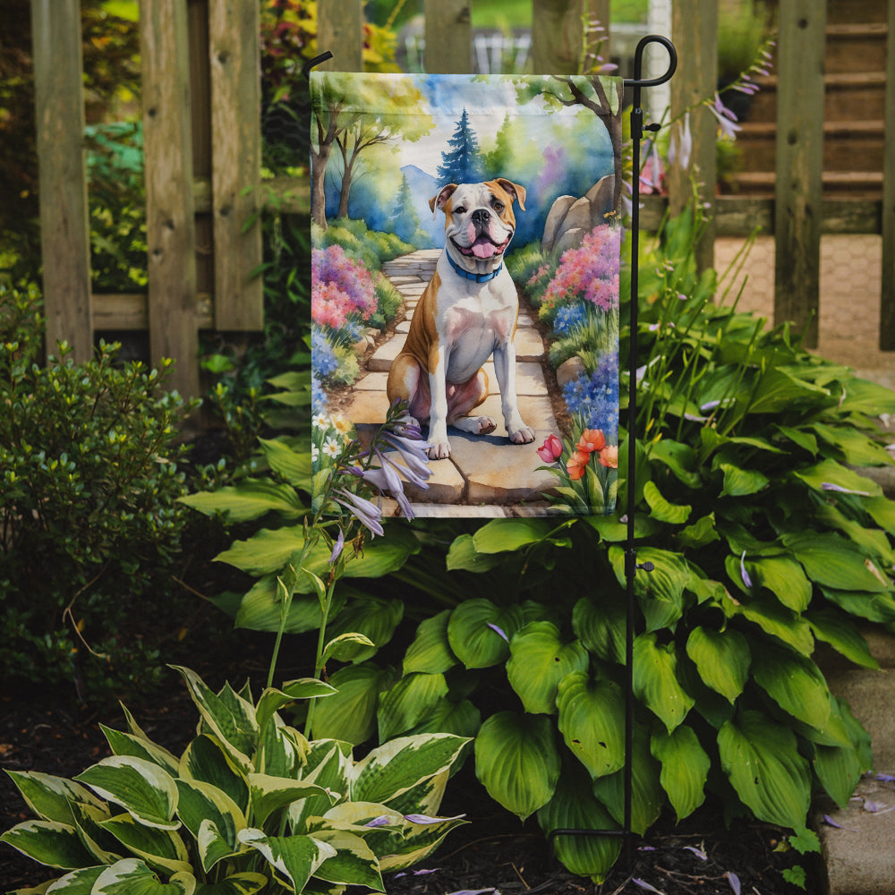 American Bulldog Spring Path Garden Flag – Dog-Themed Floral Outdoor Decor