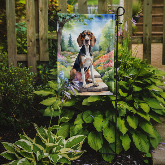 American English Coonhound Spring Path Garden Flag – Dog-Themed Floral Outdoor Decor