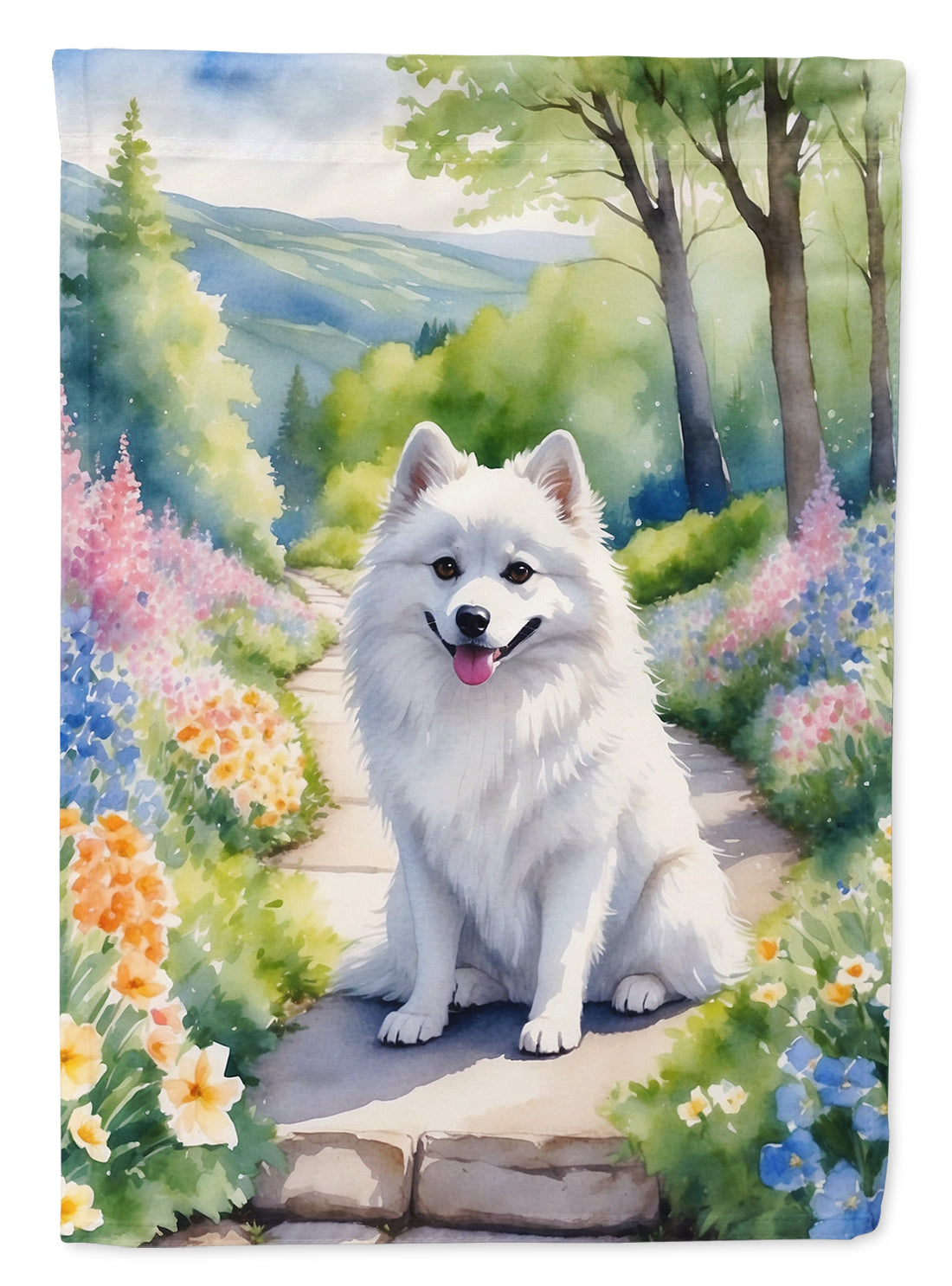 American Eskimo Spring Path Garden Flag – Dog-Themed Floral Outdoor Decor