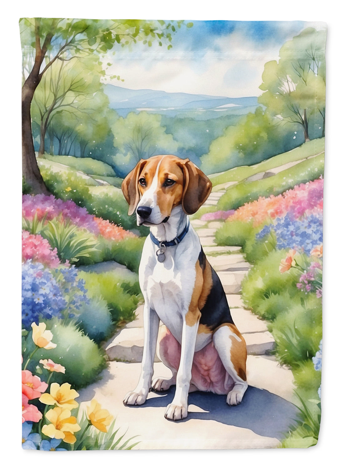 American Foxhound Spring Path Garden Flag – Dog-Themed Floral Outdoor Decor