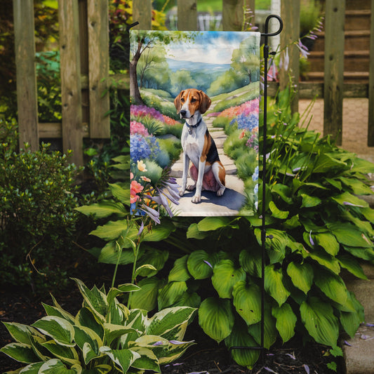 American Foxhound Spring Path Garden Flag – Dog-Themed Floral Outdoor Decor