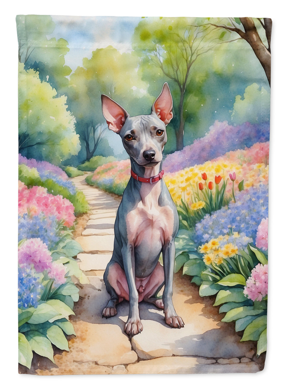 American Hairless Terrier Spring Path Garden Flag – Dog-Themed Floral Outdoor Decor