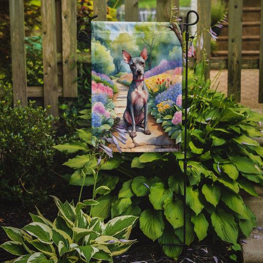 American Hairless Terrier Spring Path Garden Flag – Dog-Themed Floral Outdoor Decor