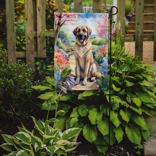 American Water Spaniel Spring Path House Flag – Dog-Themed Floral Outdoor Decor
