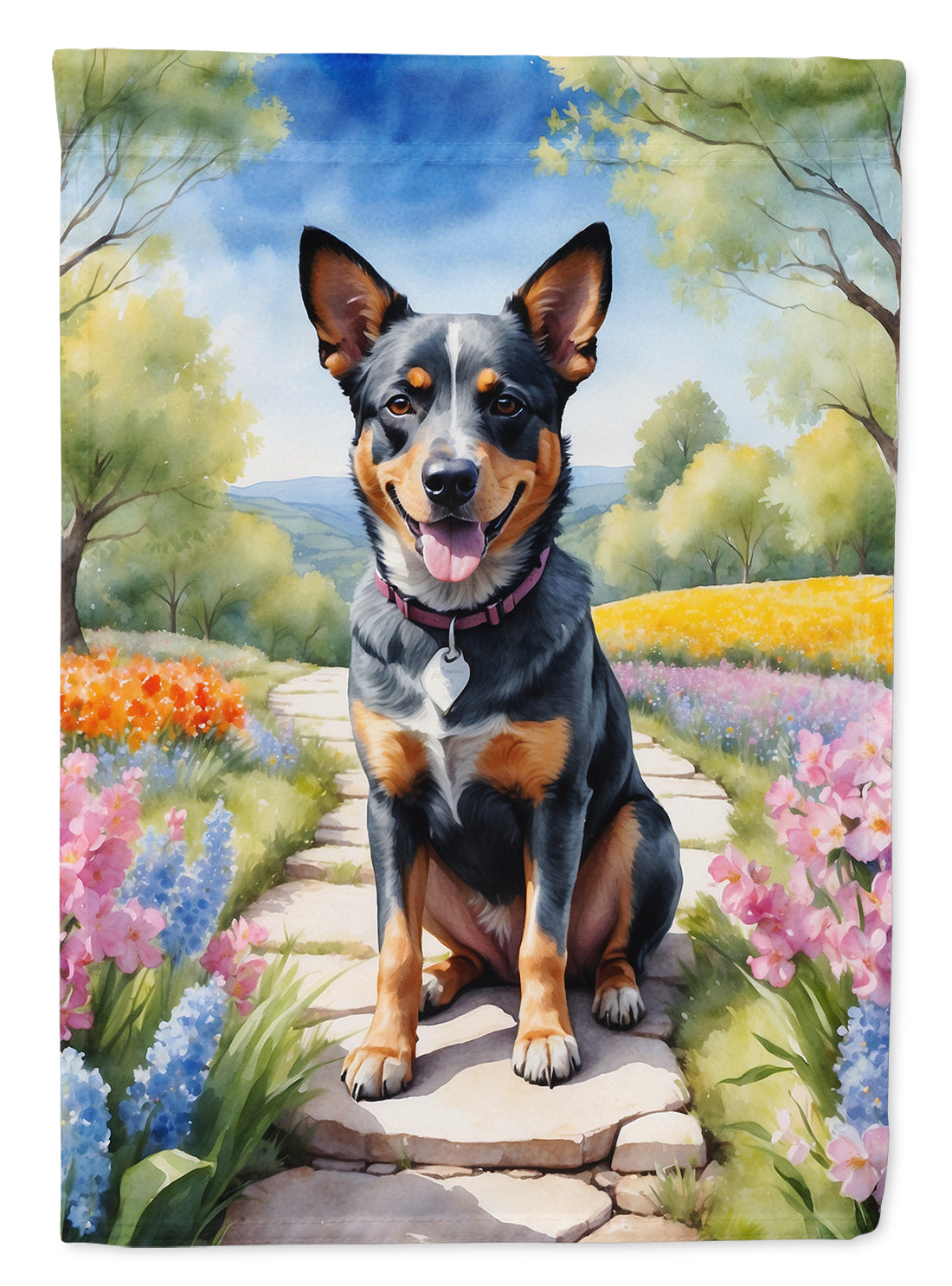 Australian Cattle Dog Spring Path Garden Flag – Dog-Themed Floral Outdoor Decor