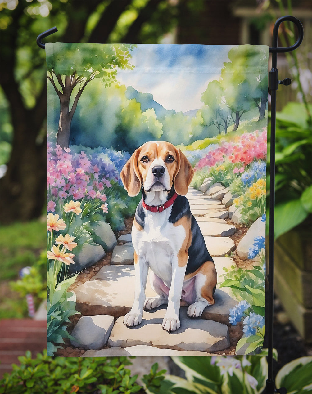 Beagle Spring Garden Path Flag – Dog-Themed Floral Outdoor Decor