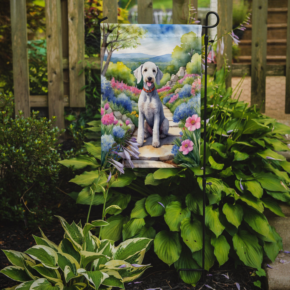 Bedlington Terrier Spring Path Garden Flag – Dog-Themed Floral Outdoor Decor