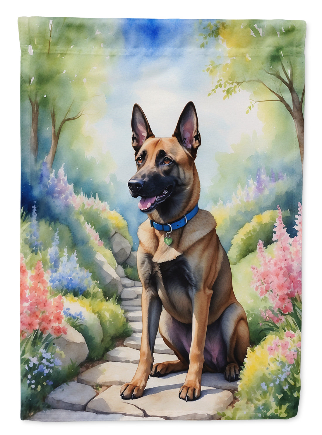 Belgian Malinois Spring Path Garden Flag – Dog-Themed Floral Outdoor Decor