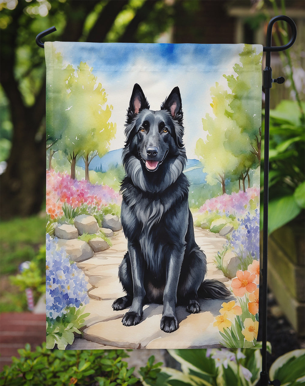 Belgian Sheepdog Spring Path Garden Flag – Dog-Themed Floral Outdoor Decor
