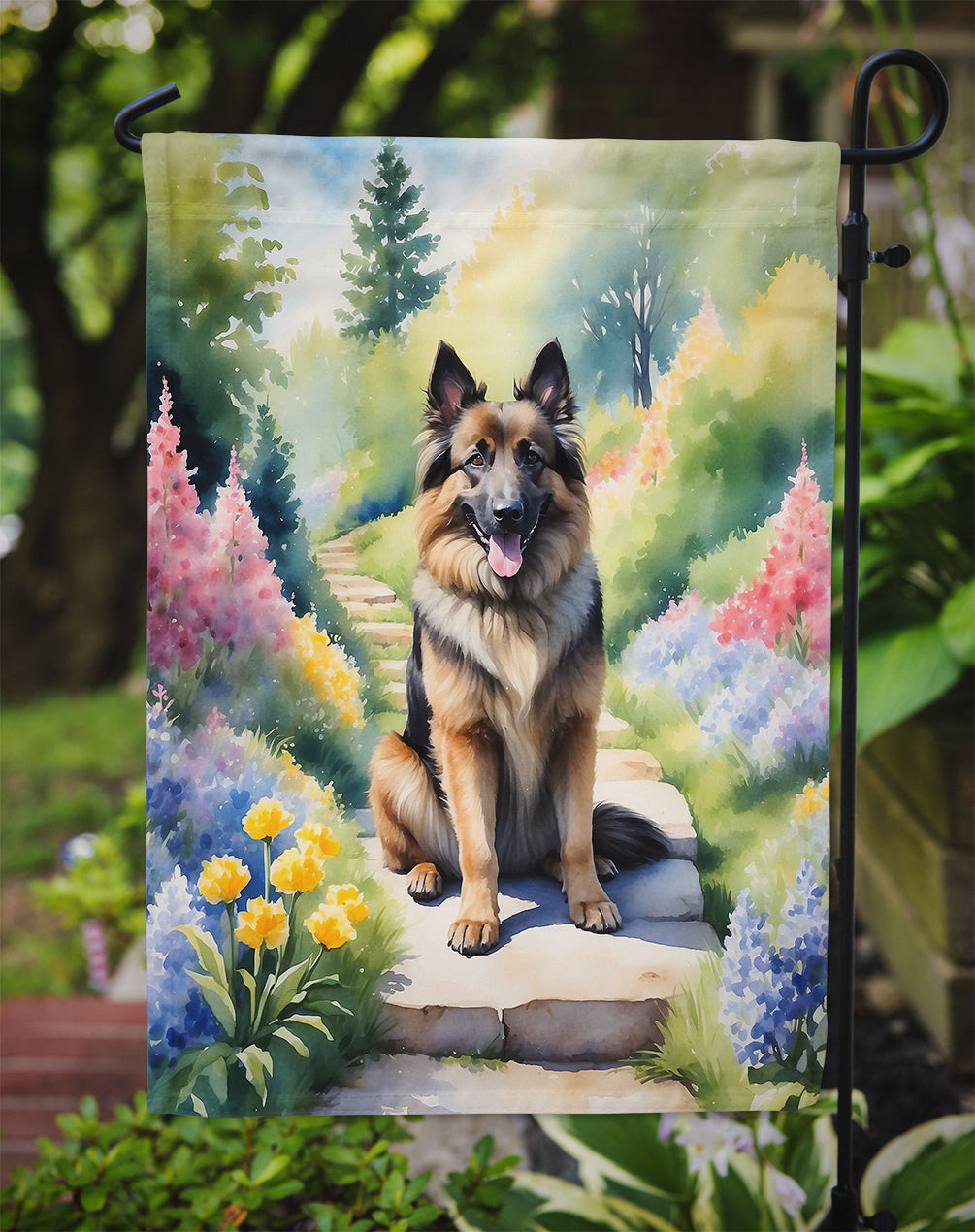 Belgian Tervuren Spring Path Garden Flag – Dog-Themed Floral Outdoor Decor
