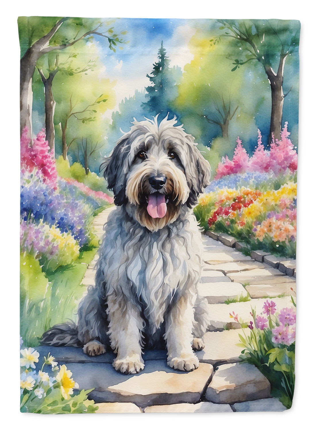 Bergamasco Sheepdog Spring Path Garden Flag – Dog-Themed Floral Outdoor Decor