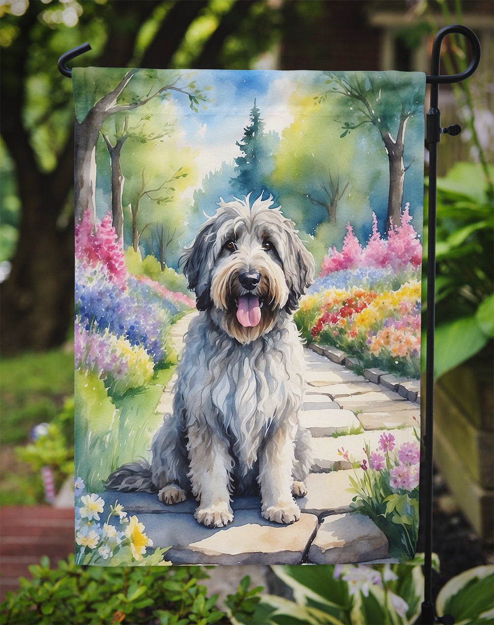 Bergamasco Sheepdog Spring Path Garden Flag – Dog-Themed Floral Outdoor Decor