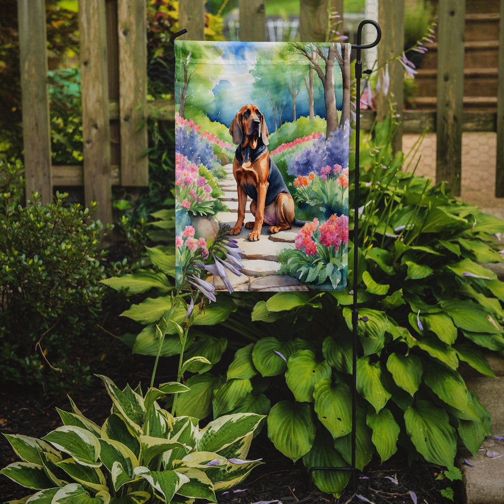 Bloodhound Spring Path Garden Flag – Dog-Themed Floral Outdoor Decor
