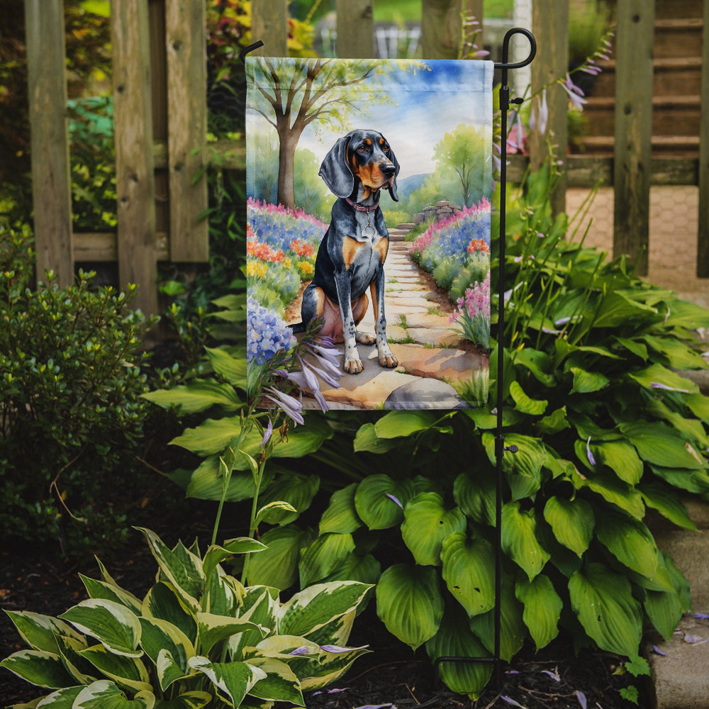 Bluetick Coonhound Spring Path Garden Flag – Dog-Themed Floral Outdoor Decor