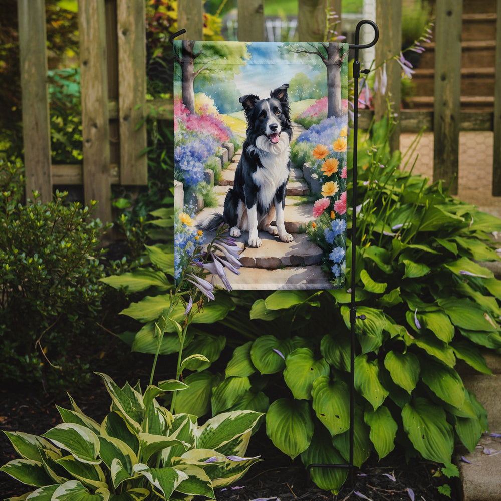Border Collie Spring Path Garden Flag – Dog-Themed Floral Outdoor Decor