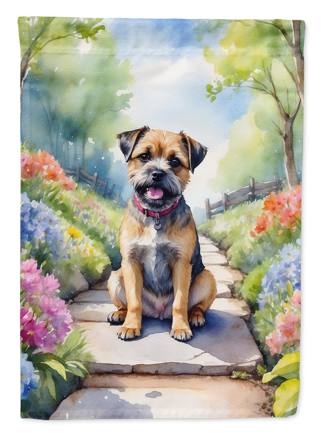 Border Terrier Spring Path Garden Flag – Dog-Themed Floral Outdoor Decor