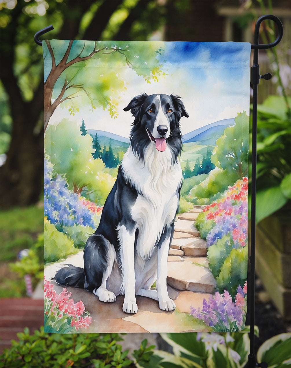 Borzoi Spring Path Garden Flag – Dog-Themed Floral Outdoor Decor