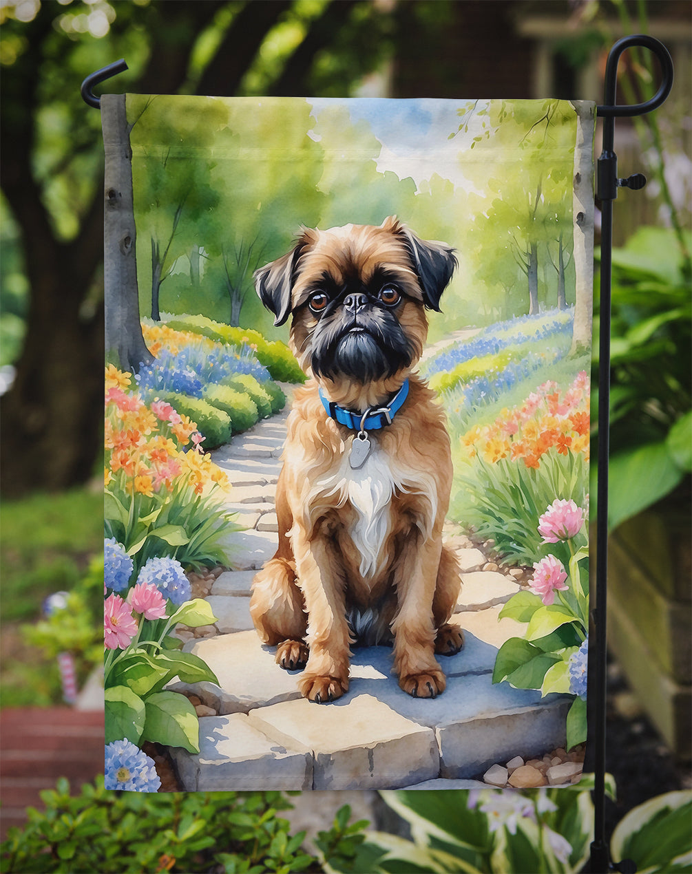 Brussels Griffon Spring Path Garden Flag – Dog-Themed Floral Outdoor Decor