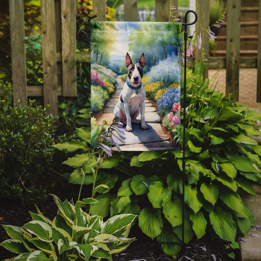 Bull Terrier Spring Path Garden Flag – Dog-Themed Floral Outdoor Decor