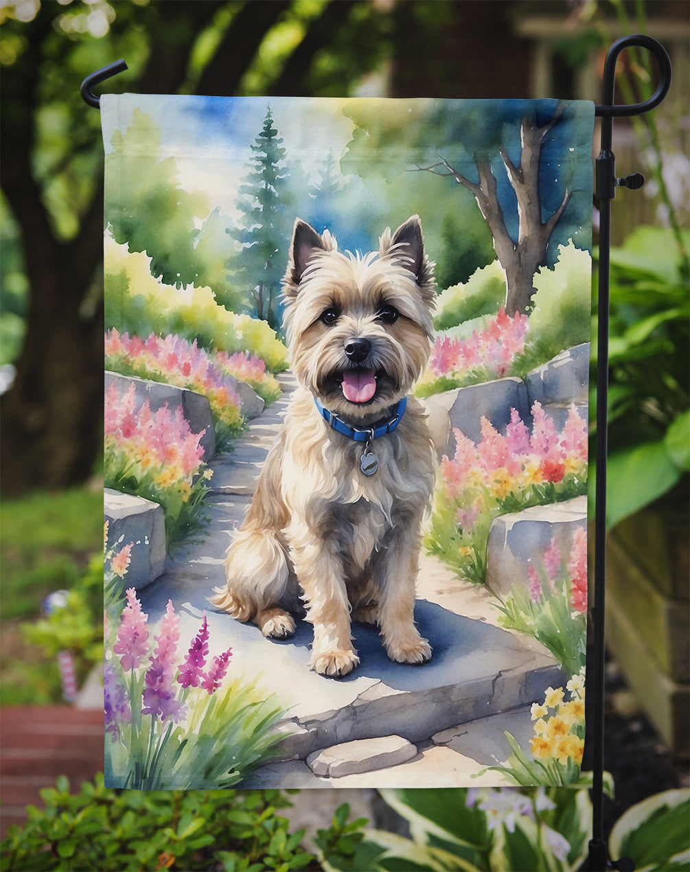Cairn Terrier Spring Path Garden Flag  – Dog-Themed Floral Outdoor Decor
