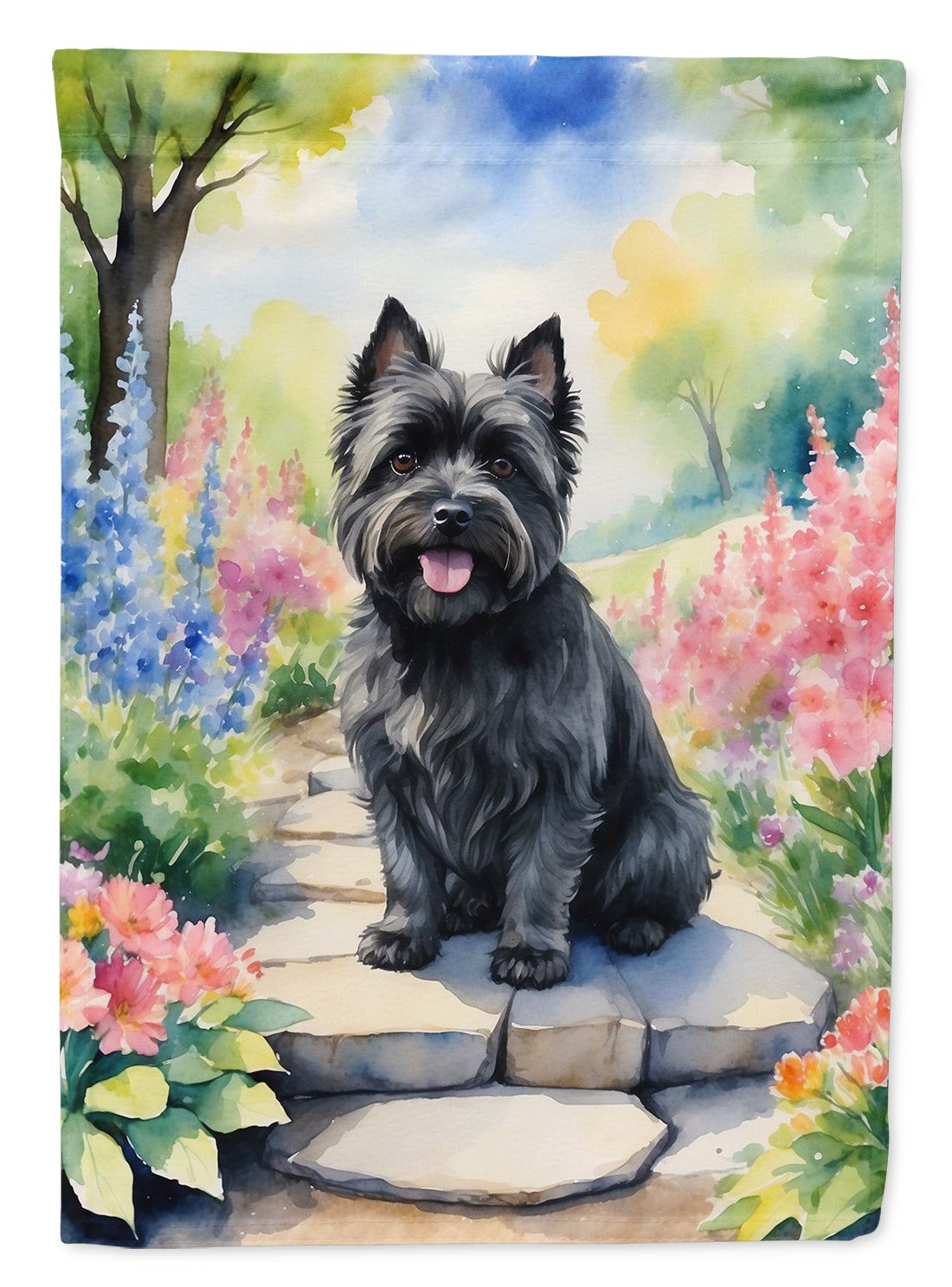 Cairn Terrier Spring Path Garden Flag  – Dog-Themed Floral Outdoor Decor