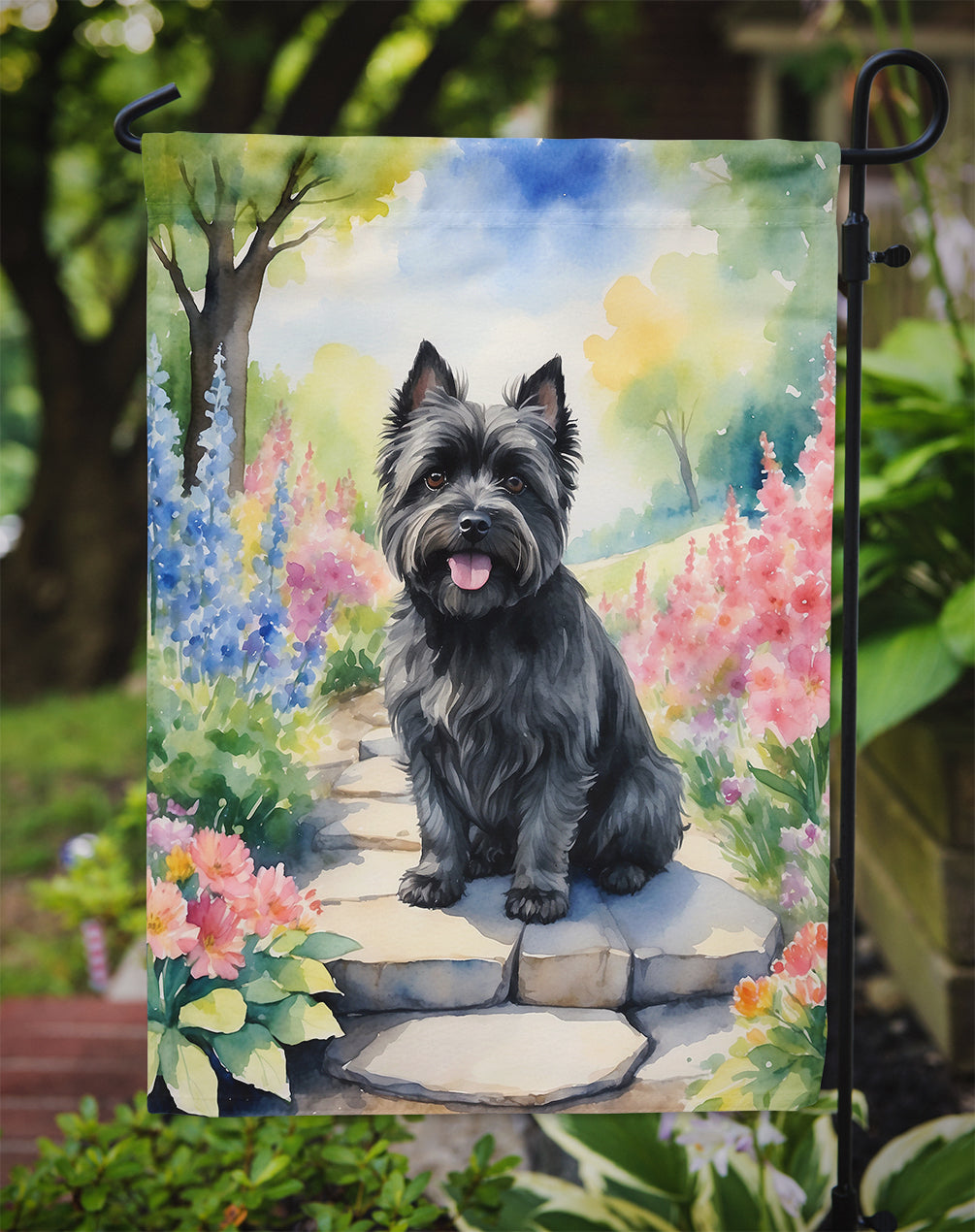 Cairn Terrier Spring Path Garden Flag  – Dog-Themed Floral Outdoor Decor