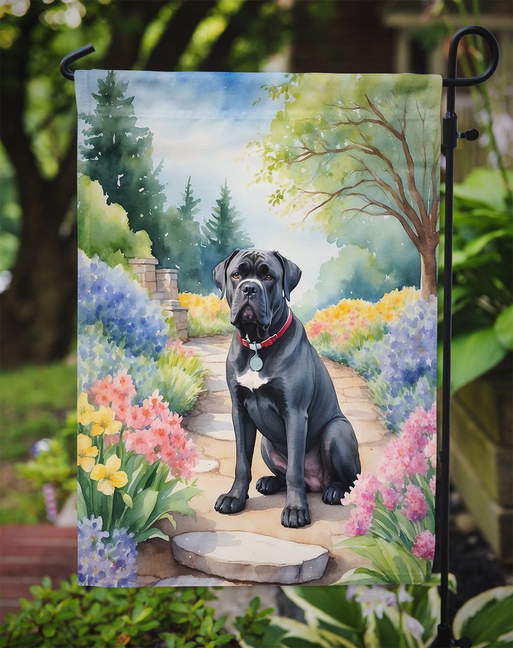 Cane Corso Spring Path Garden Flag  – Dog-Themed Floral Outdoor Decor