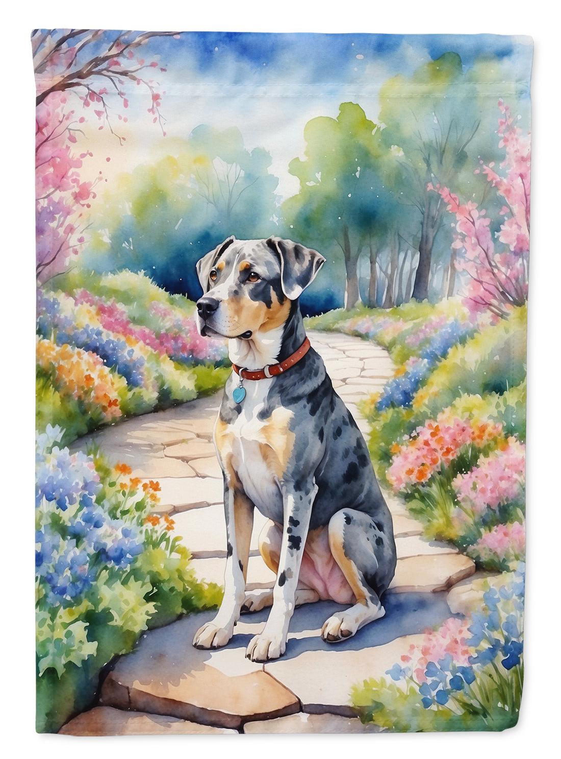 Catahoula Spring Path Garden Flag  – Dog-Themed Floral Outdoor Decor