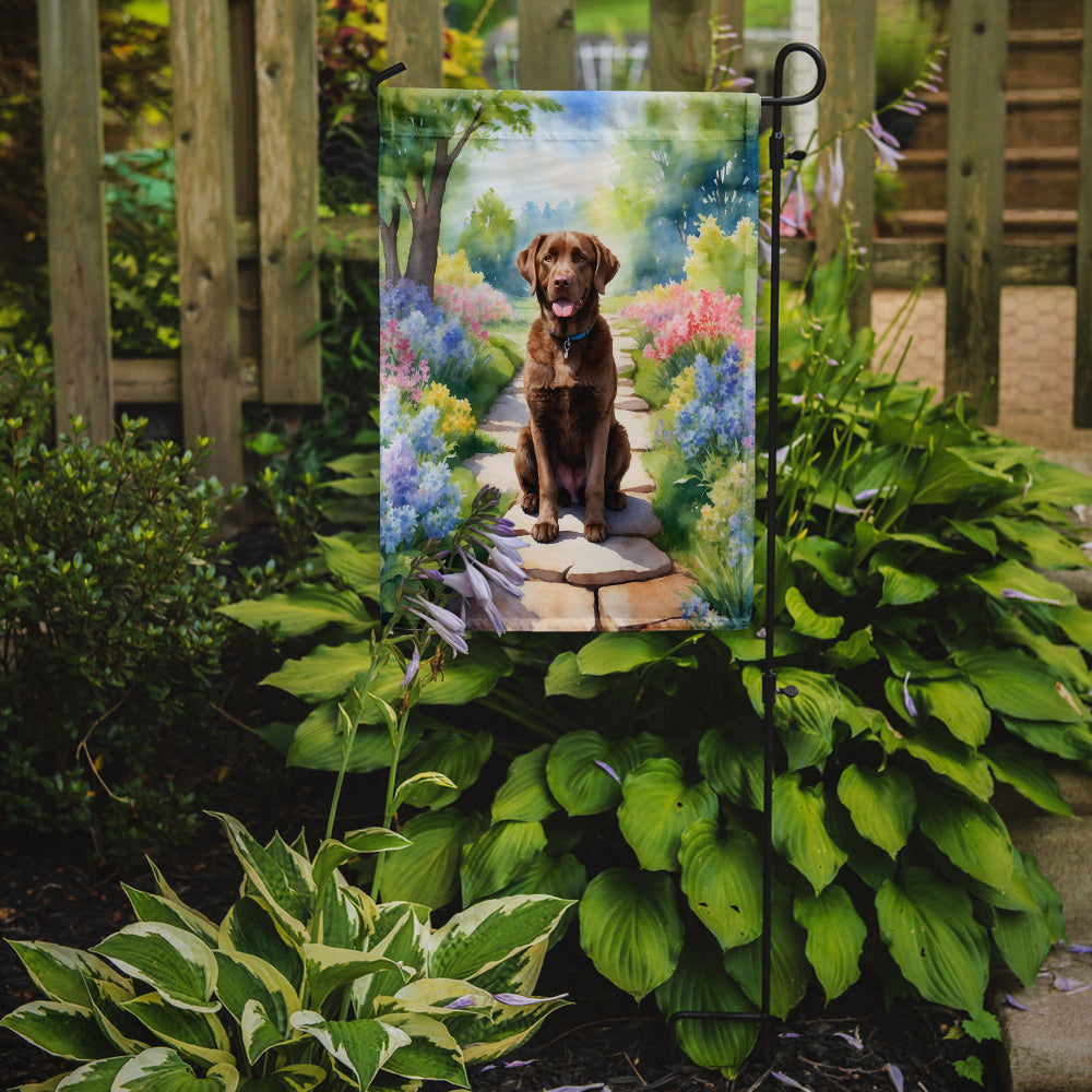 Chesapeake Bay Retriever Spring Path Garden Flag  – Dog-Themed Floral Outdoor Decor