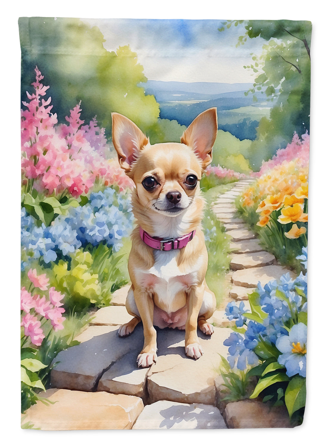 Chihuahua Spring Path Garden Flag  – Dog-Themed Floral Outdoor Decor