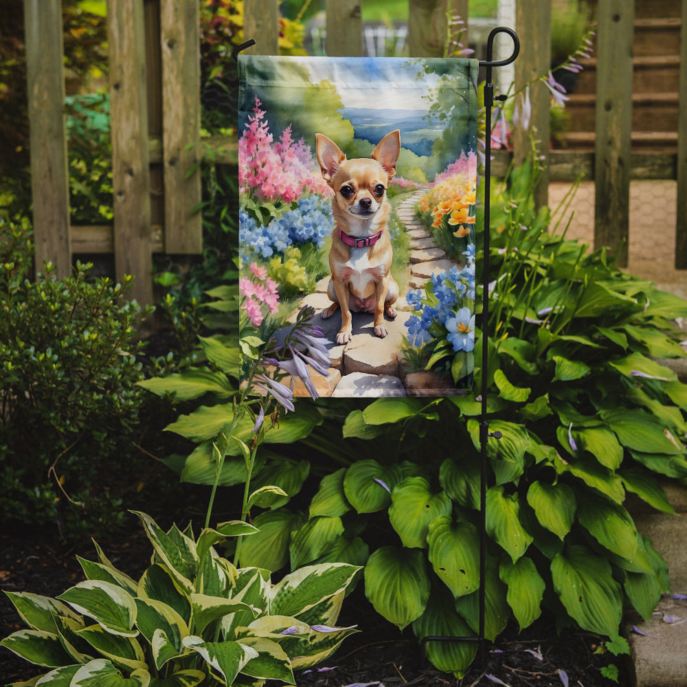 Chihuahua Spring Path Garden Flag  – Dog-Themed Floral Outdoor Decor