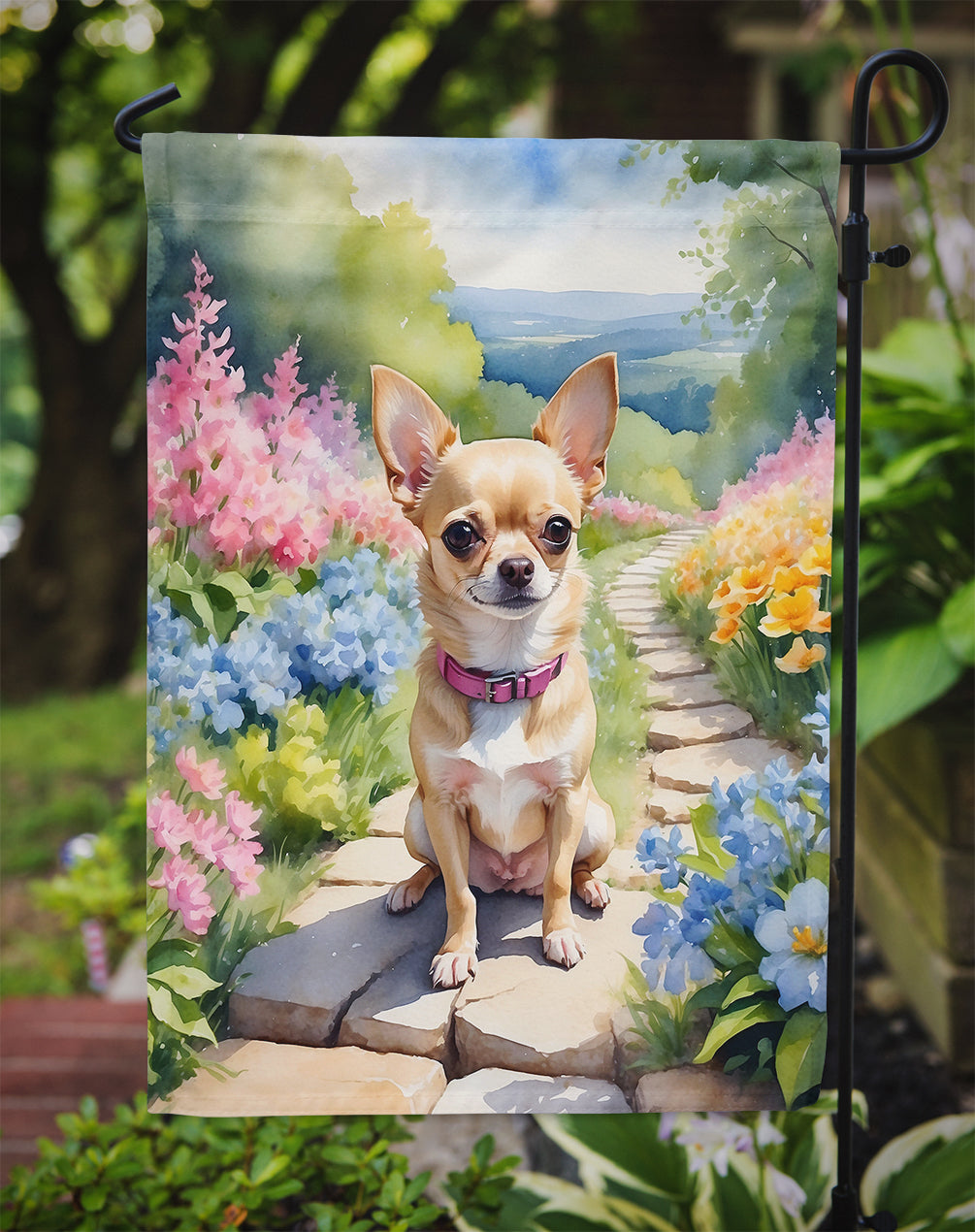 Chihuahua Spring Path Garden Flag  – Dog-Themed Floral Outdoor Decor