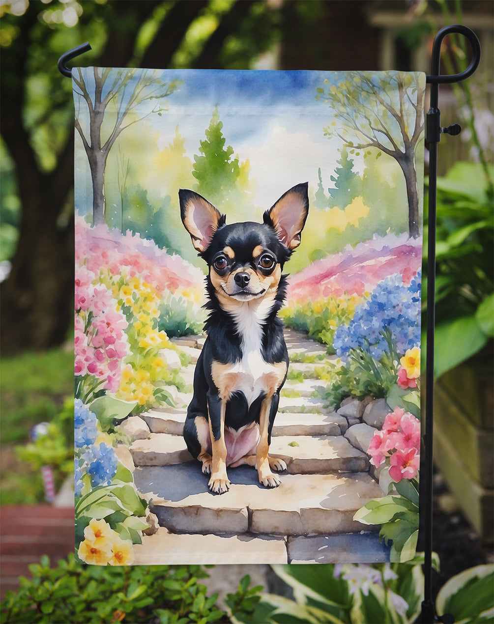 Chihuahua Spring Path Garden Flag  – Dog-Themed Floral Outdoor Decor