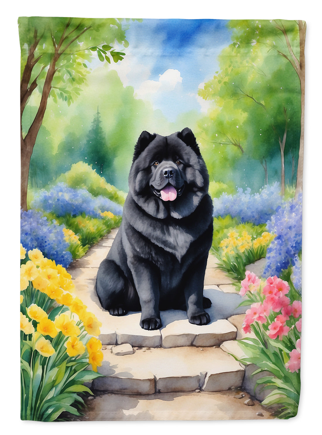 Chow Chow Spring Path Garden Flag  – Dog-Themed Floral Outdoor Decor