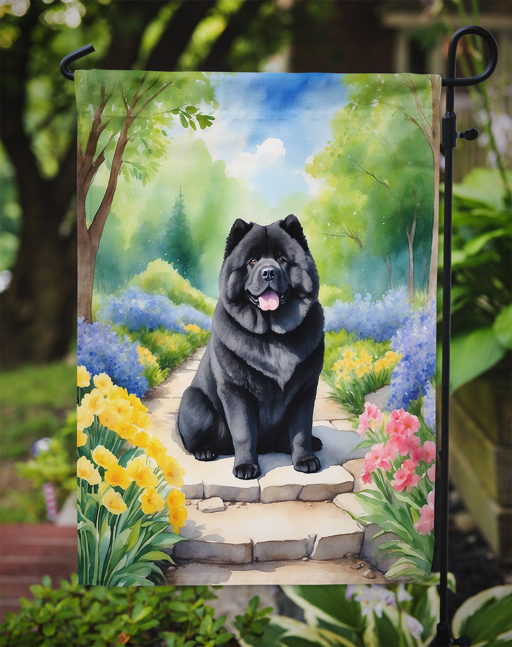 Chow Chow Spring Path Garden Flag  – Dog-Themed Floral Outdoor Decor